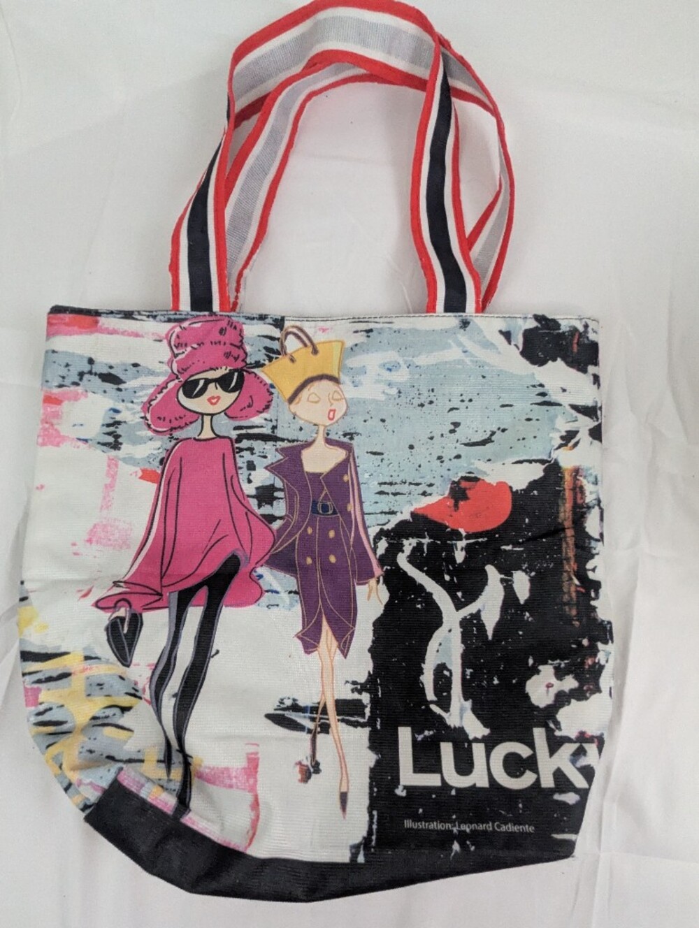 Lucky Brand Printed Canvas Tote Bag in White and Pink